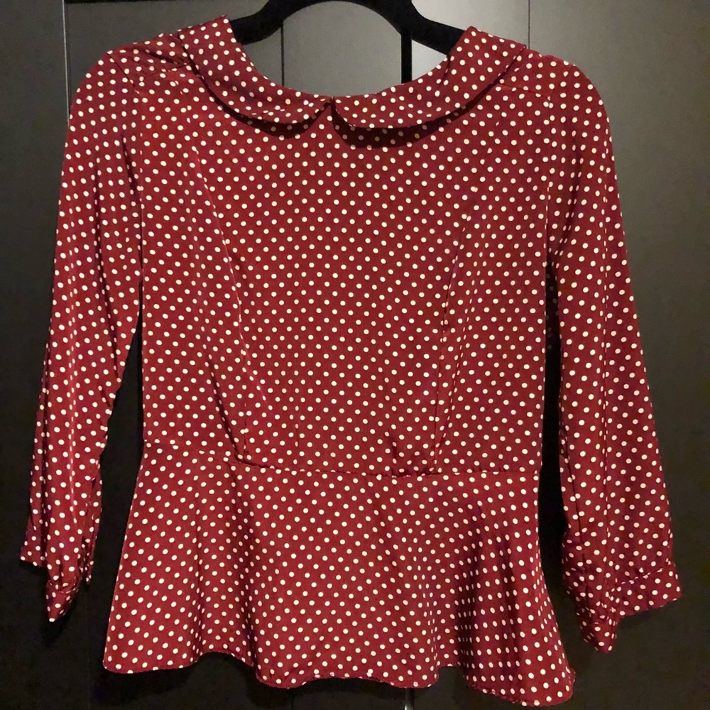 BOGO Red polka dot peplum blouse